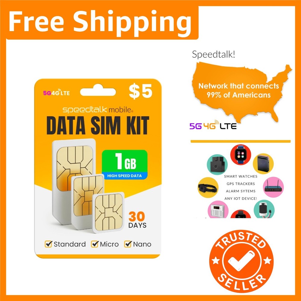 Data SIM Card Kit - 1GB 4G LTE Internet with No Contract & Live Support Access