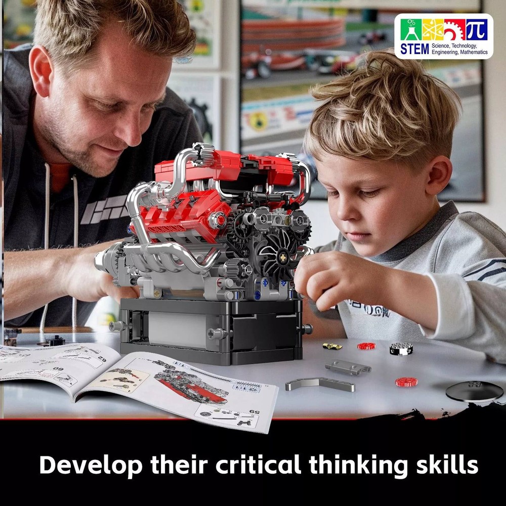 V8 Engine Motor Mechanical Engineering Model Building Block Gift Collection ABS