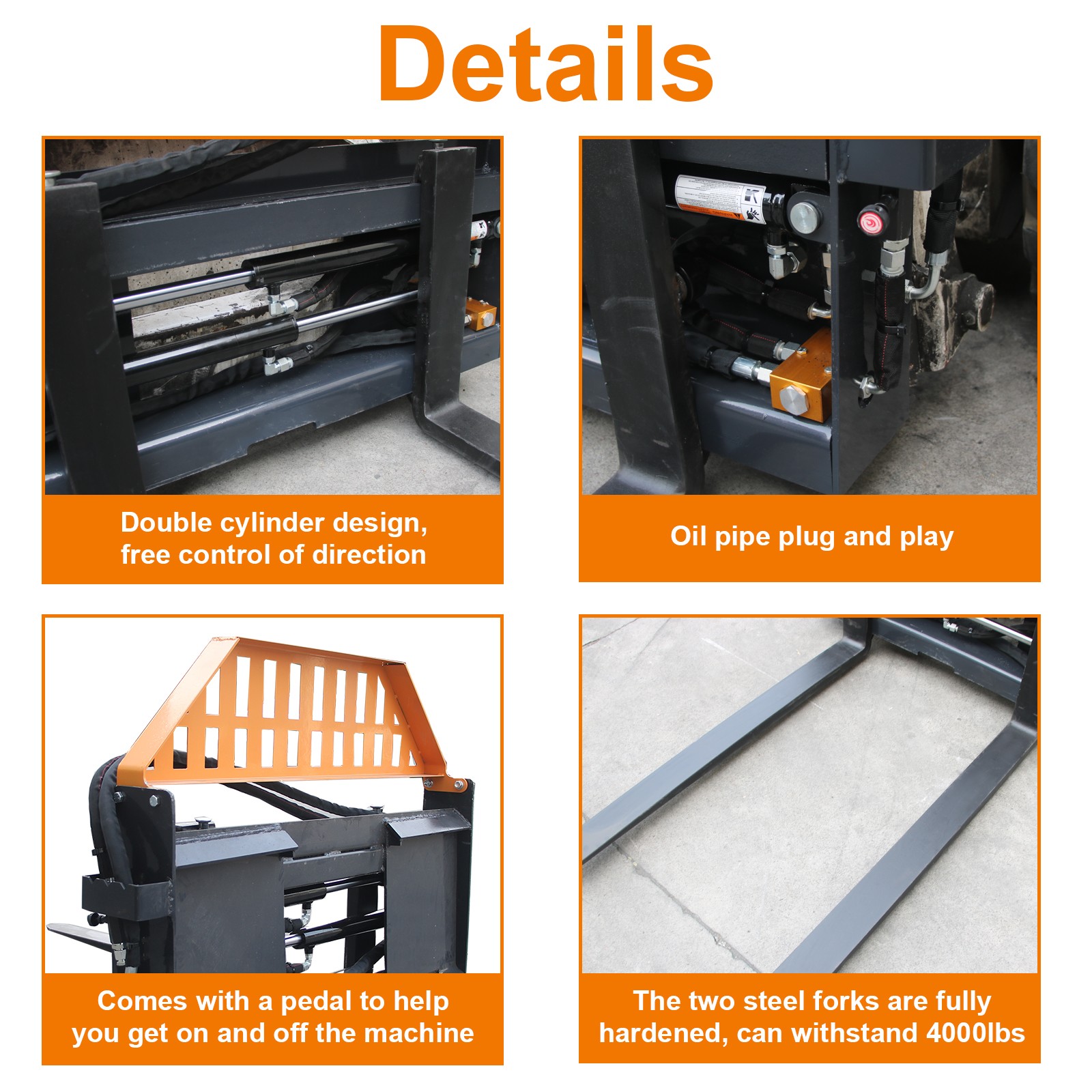 Wolverine 4000LBS Hydraulic Adjustable Forks Skid Steer Attachment For Bobcat US
