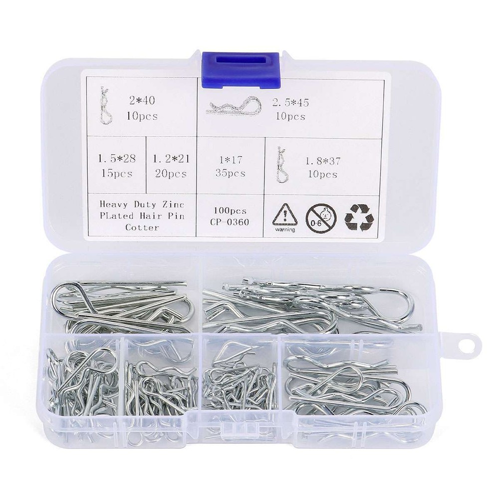 100 Pcs Cotter Pin Assortment Set 6 Sizes Grab Split Fixings Securing Lock Pins