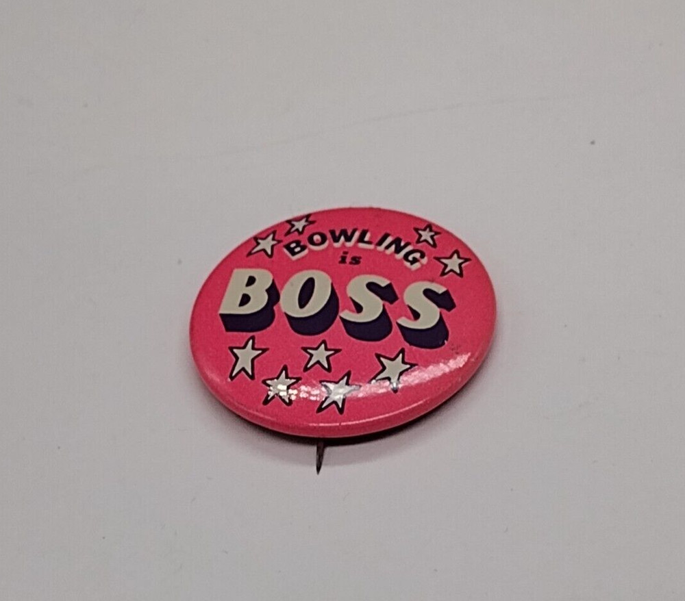 BOWLING IS BOSS Pink Button Badge Pin