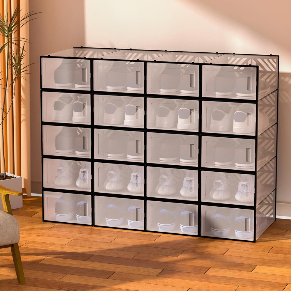 20 Pack Clear Plastic Shoe Boxes With Lids Stackable Storage Containers Organize