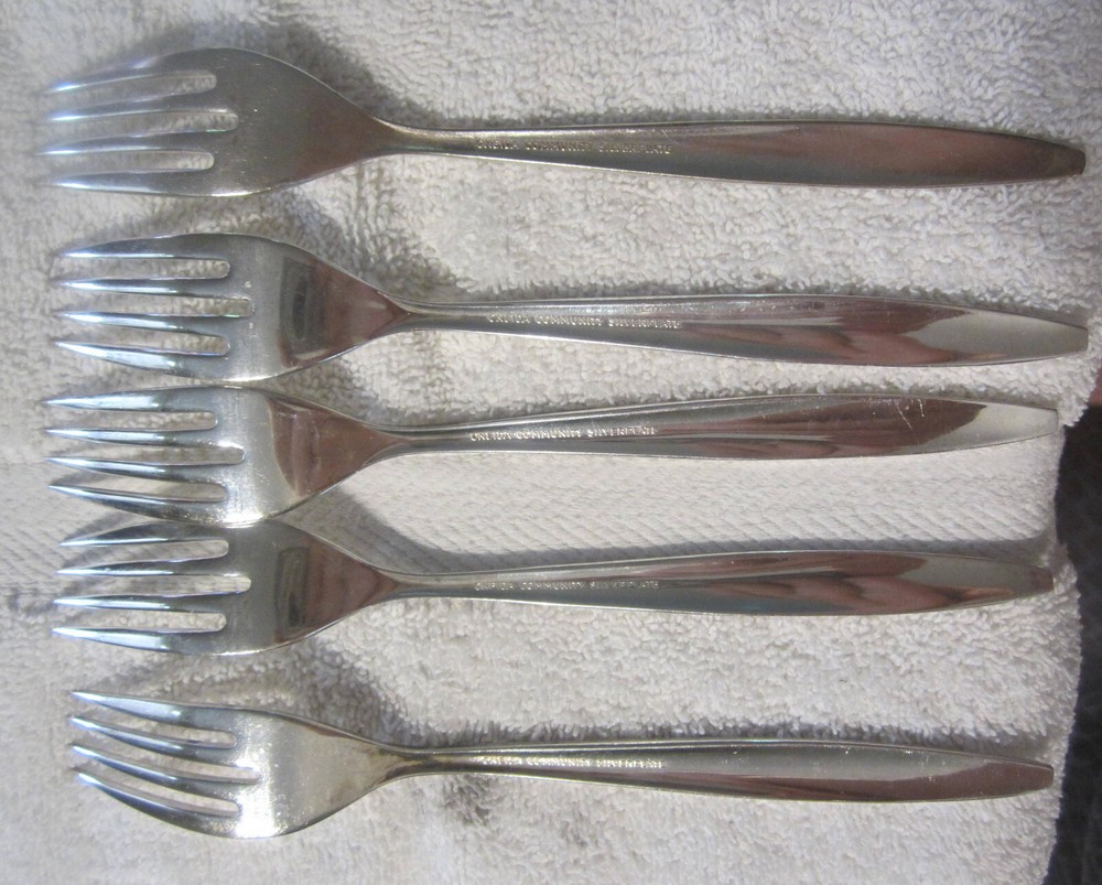 5 ad Oneida Community ENCHANTMENT / GENTLE ROSE Pattern Dinner Forks,VTG,,7.25"
