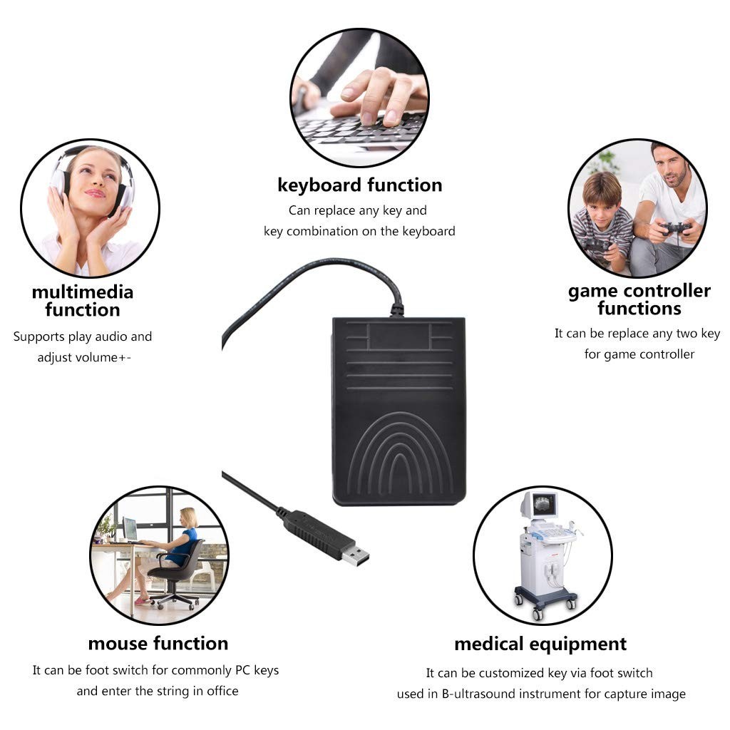 USB Foot Switch Pedal Control for PC Hands-Free Programmable Gaming Push-To-Talk