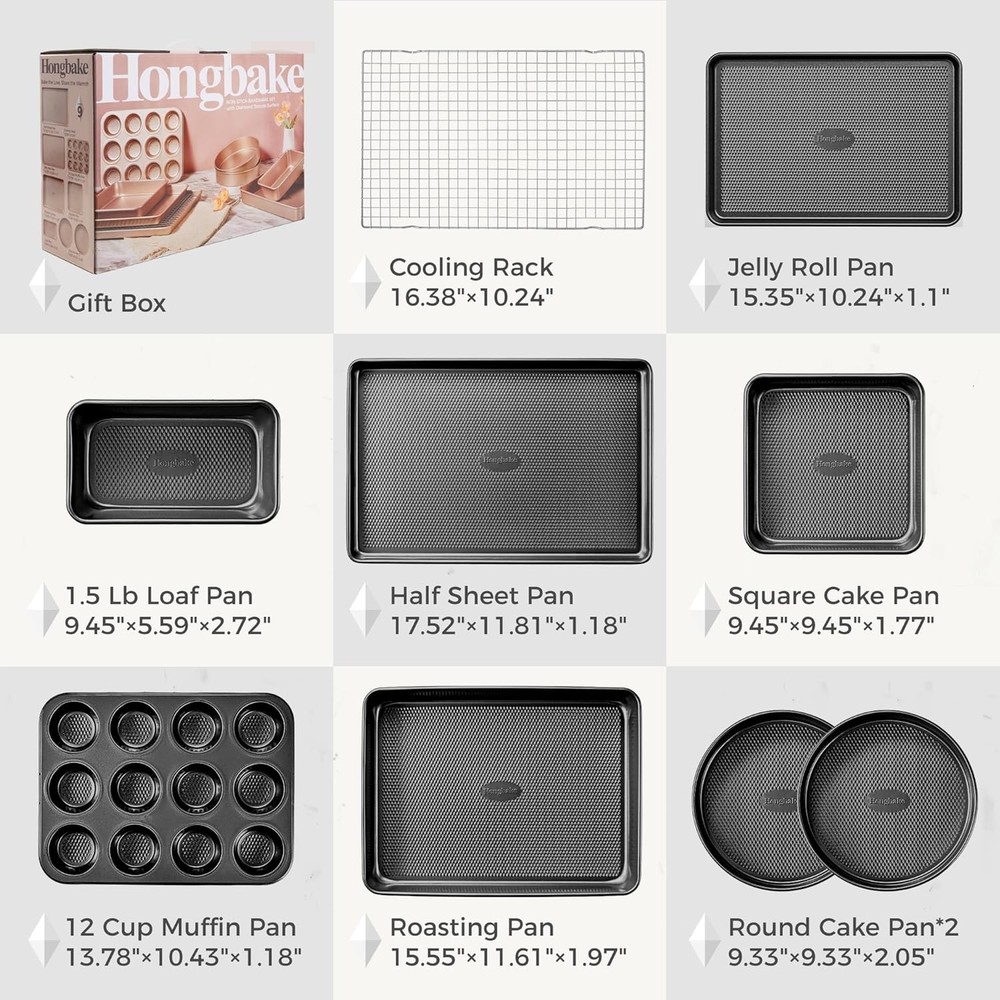 9 Piece Baking Pans Set Nonstick Stackable Non Toxic Bakeware Set Dark Gray