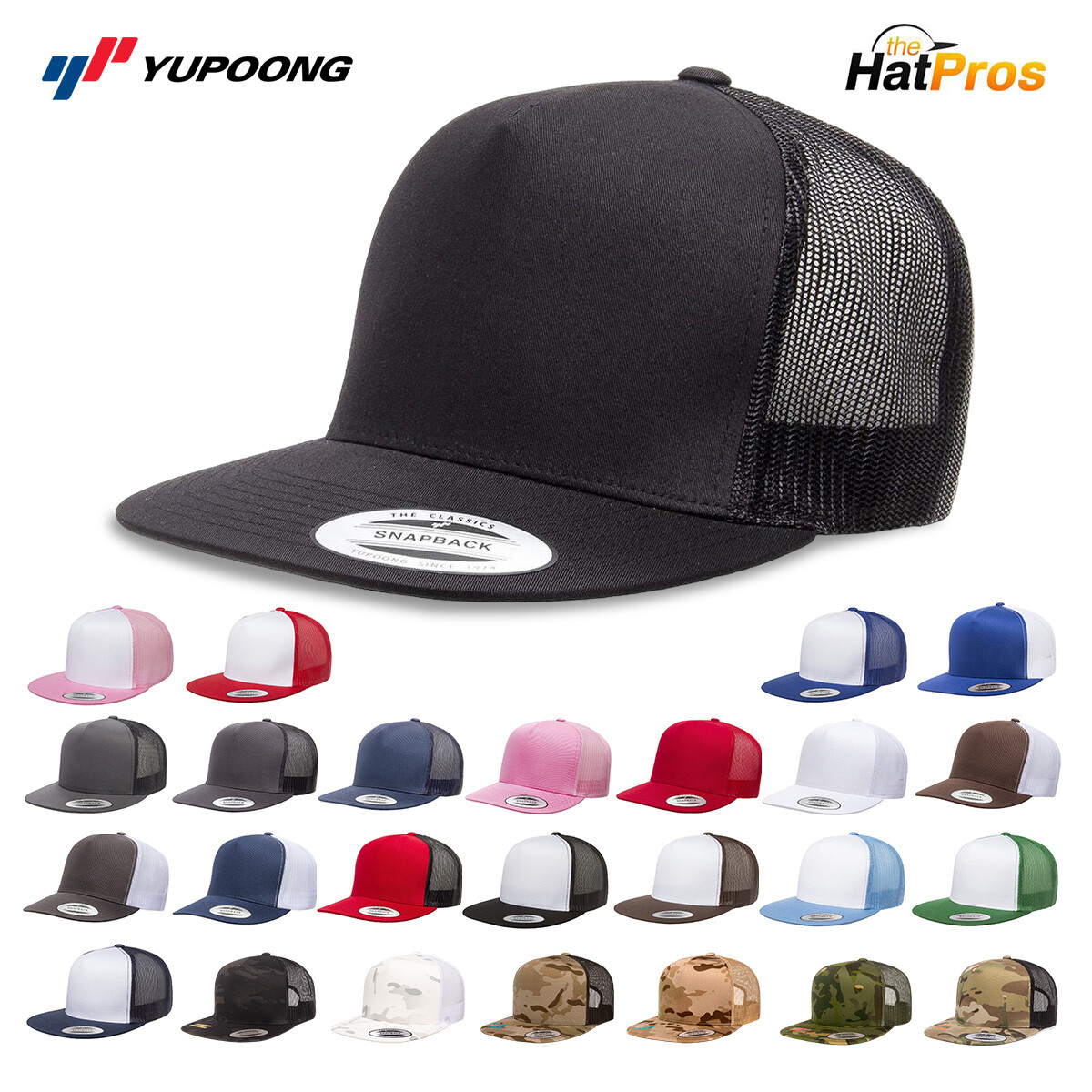 Yupoong 6006 YP Classics 5 Panel Trucker Hat Snapback Mesh Back Flat Bill Cap
