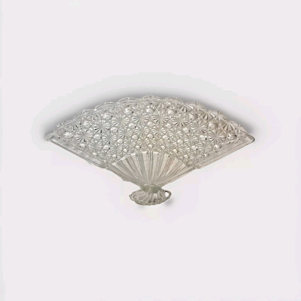 Anchor Hocking Daisy & Button Pattern Clear Pressed Crystal Glass Fan Shaped...