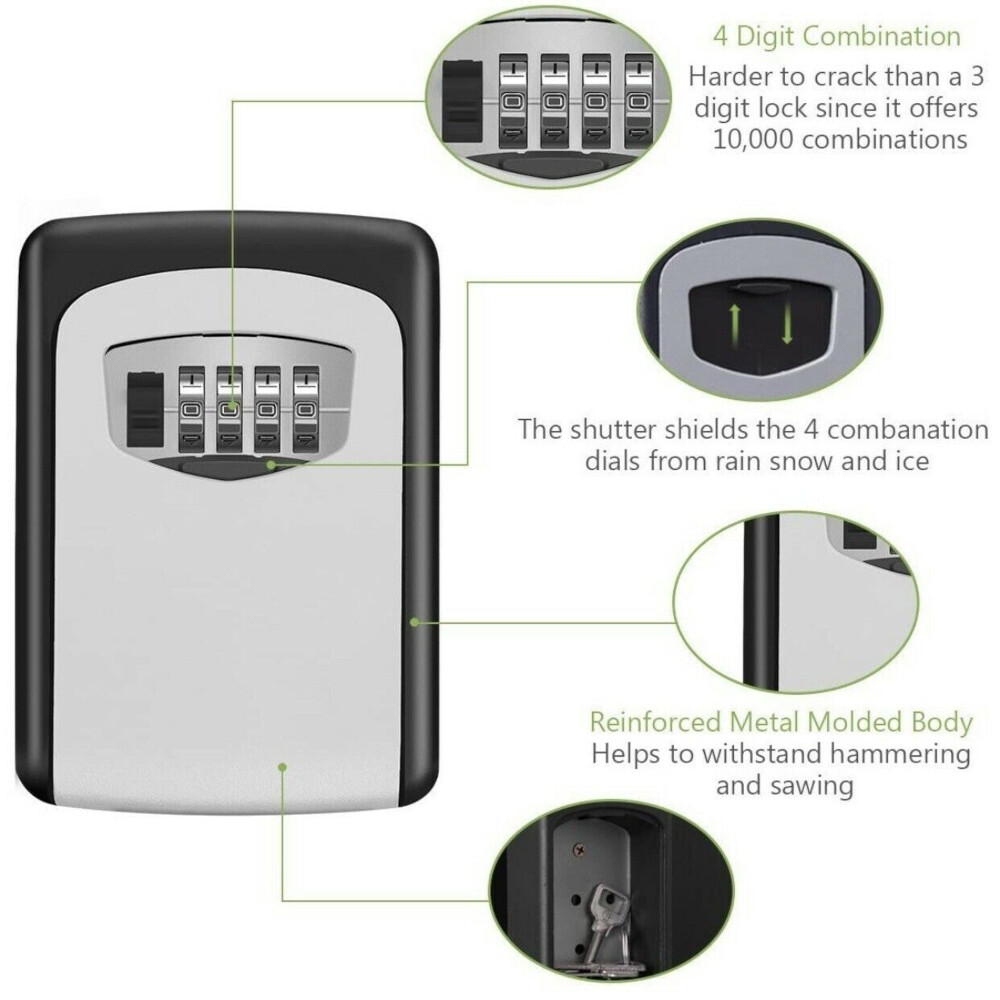 4 Digit Combination Lock Box Wall Mount Security Safe XL Large 6 Key Waterproof