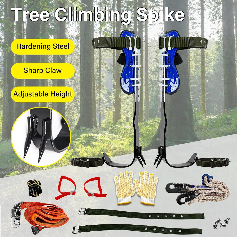 220LBS Tree Climbing Spikes Adjustable Height Pole Tree Climbing Spurs Steel
