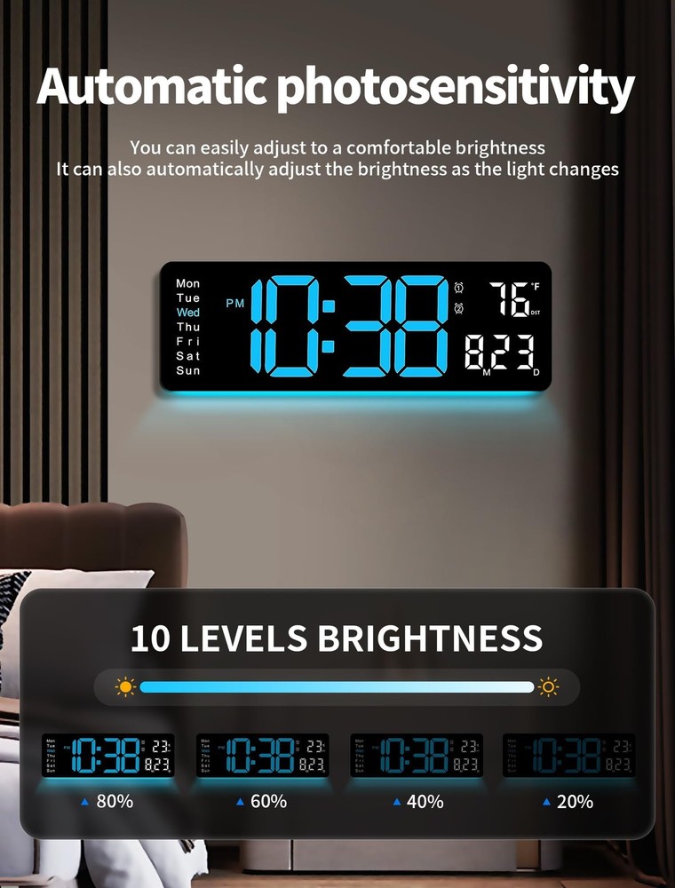 Digital Wall Clock, 16" Large Display Digital Clock with Remote Control, Auto...