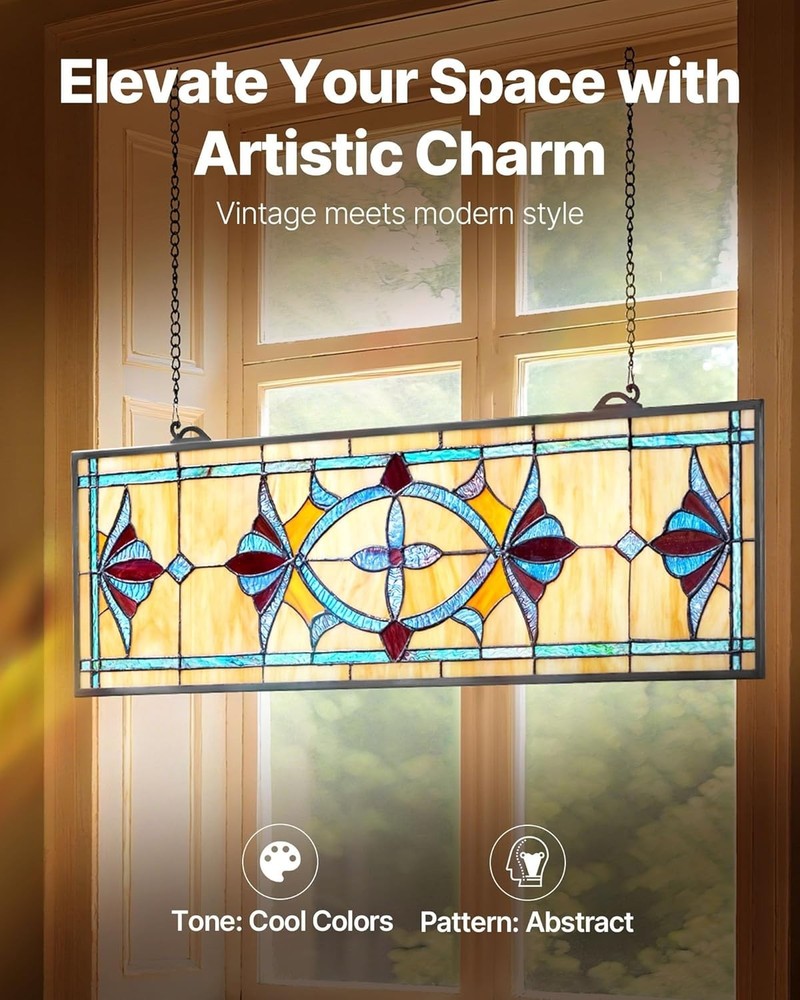 Tiffany Style Stained Glass Window Panel Hanging Transom