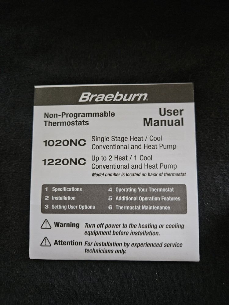 Braeburn Thermostat Non-Programmable 1020NC
