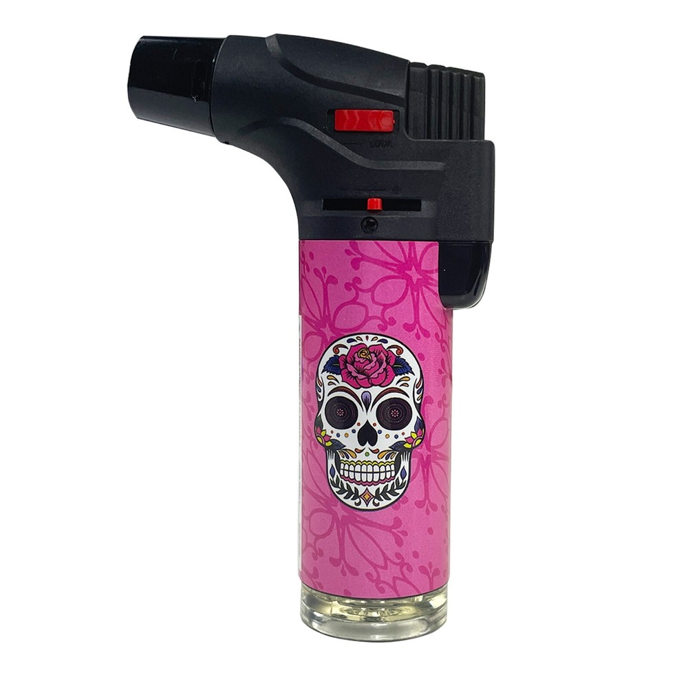 12 Pack Jumbo 4" Single Jet Flame Torch Gun Lighter Refillable Lockable C Skull