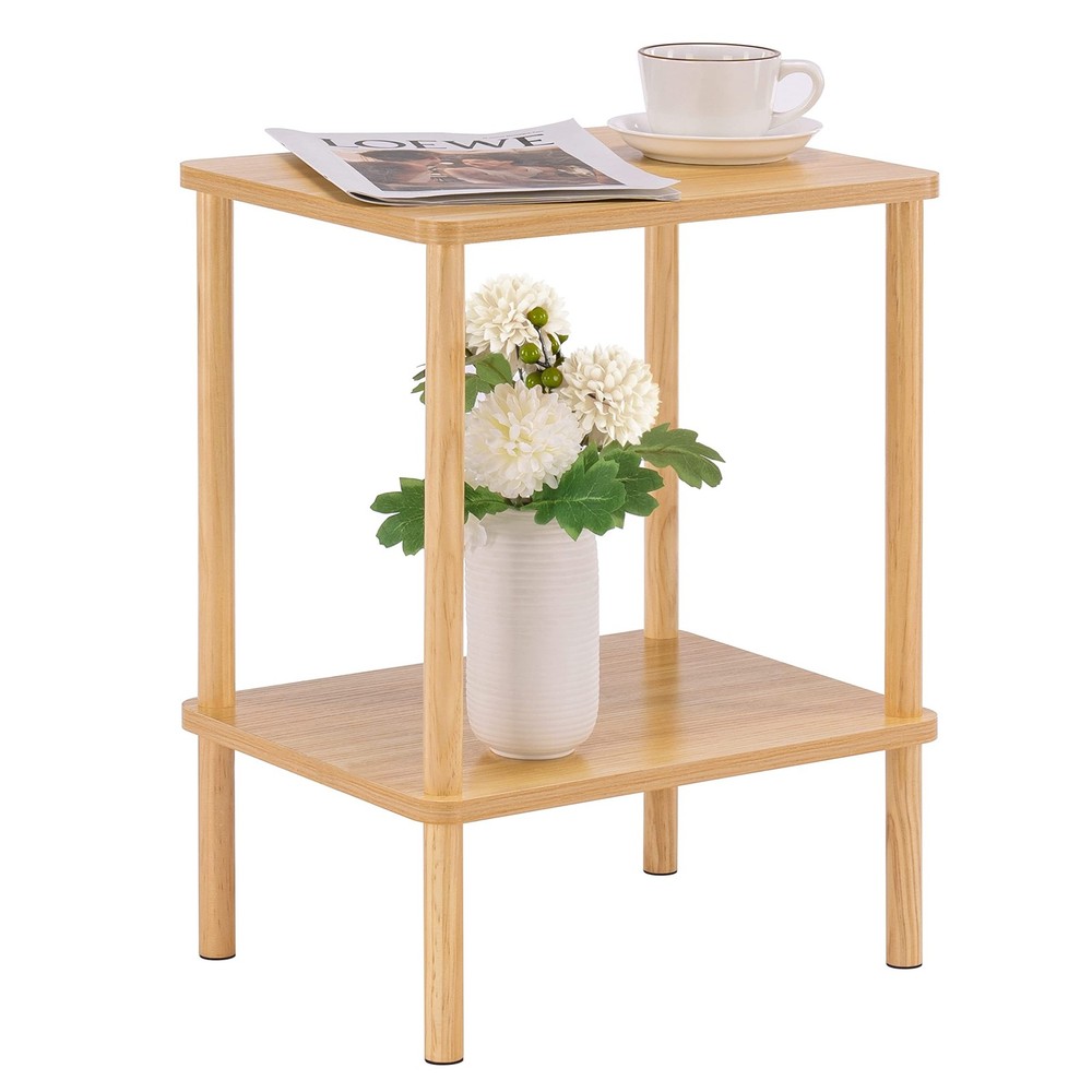Apicizon 2 Tier End Table, Small Side Table with Solid Wood Legs, Boho Bedsid...