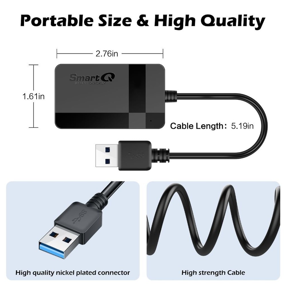 C368 USB 3.0 Card Reader - Plug & Play, Supports SD, Micro SD, MS, CF Cards
