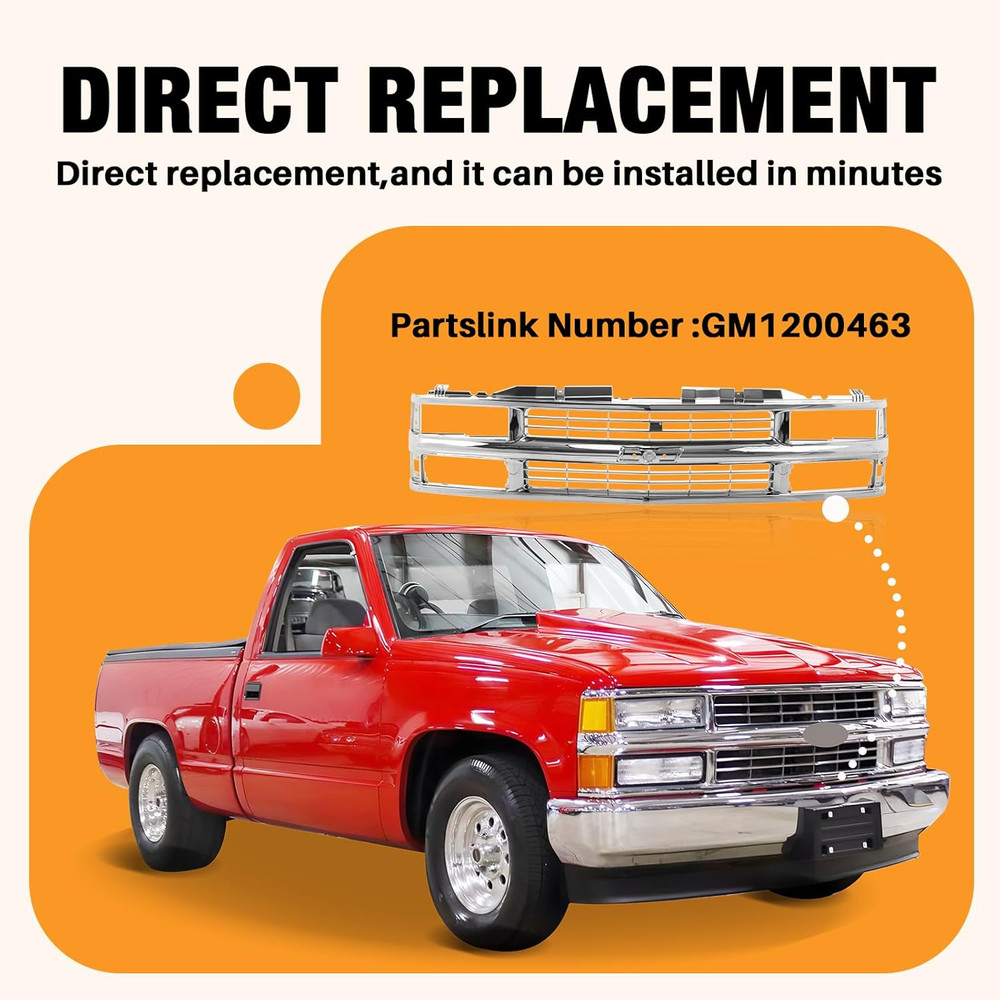 Front Grille Grill Chrome Shell with Insert Compatible with Chevrolet 1994-2000