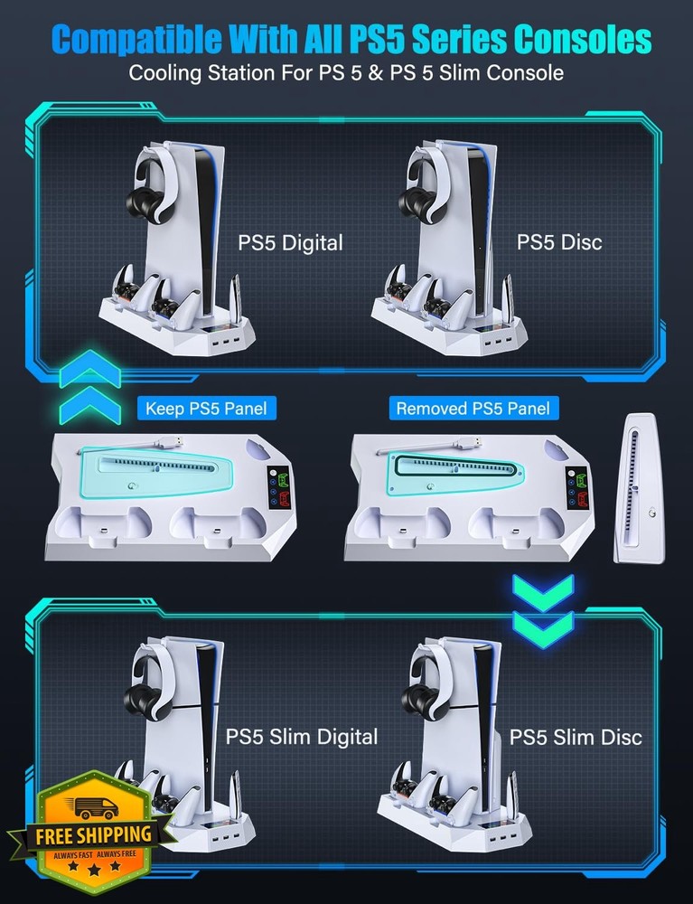 PS5 Slim Cooling Station Dual Controller Charger