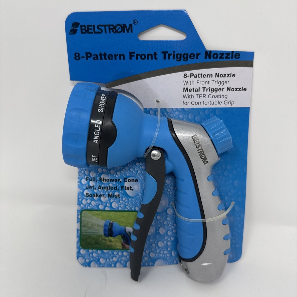 Belstrom Front Trigger Nozzle 8 Pattern Metal Trigger Nozzle For 3/4" Water Hose