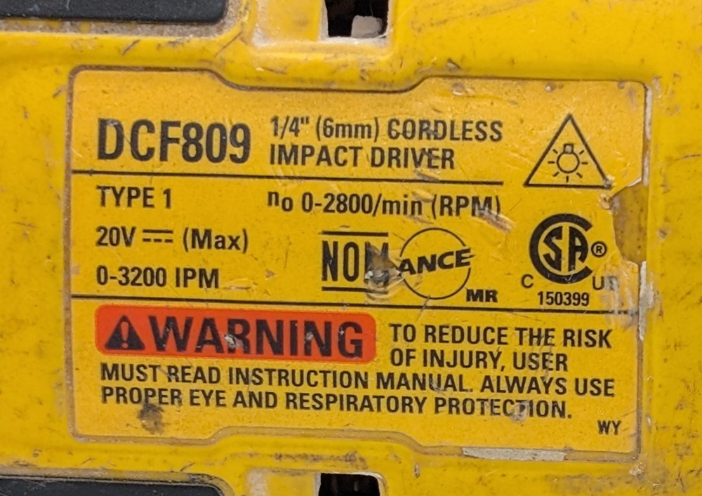 Dewalt DCF809 ATOMIC 20V MAX Compact Brushless Impact Driver - Tool Only!