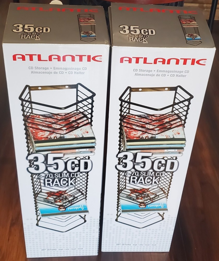 2x Atlantic 35 CD Case Holder Rack - Black Wireframe Wall-Mounted Design