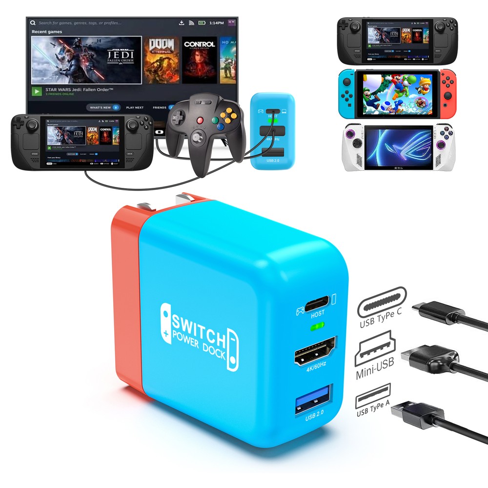 Switch Dock Charger for NintendoSwitch/OLED/Steam Deck/ROG HDMI/USB2.0/PD USB-C