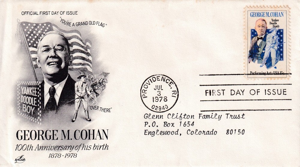 STAMP US SCOTT 1756 "George M. Cohan" 15 CENT 1978 FDC - G