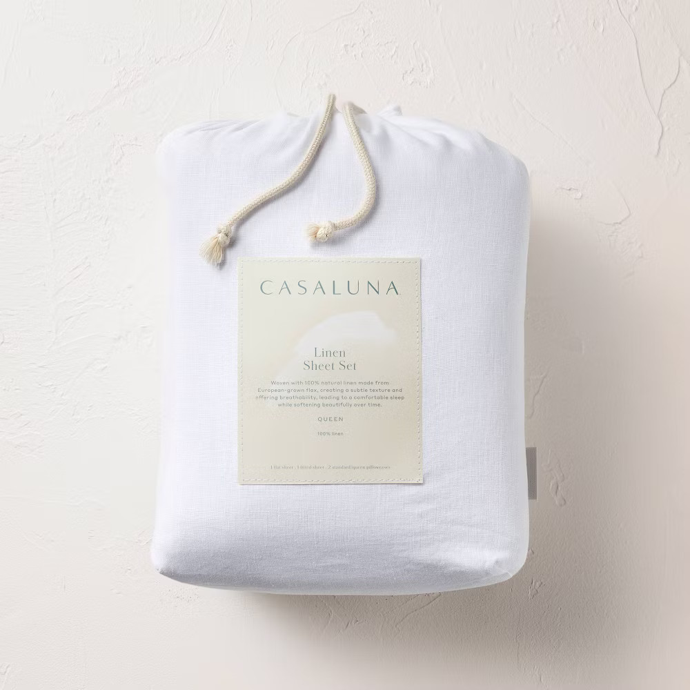 Full 100% Linen Sheet Set White - Casaluna