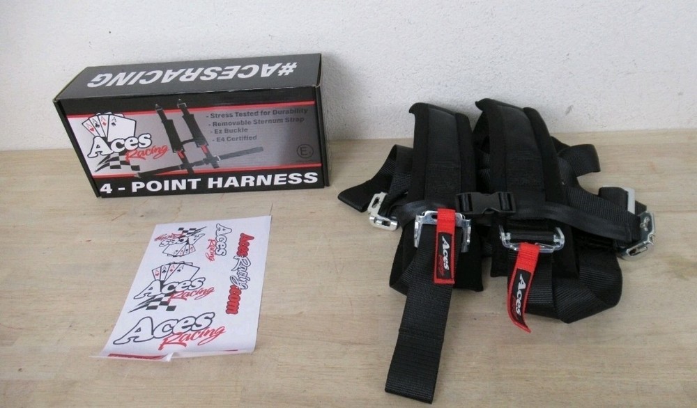 Aces Racing 4 Point Harness with 2 Inch Padding and Ez Buckle Technology - Black