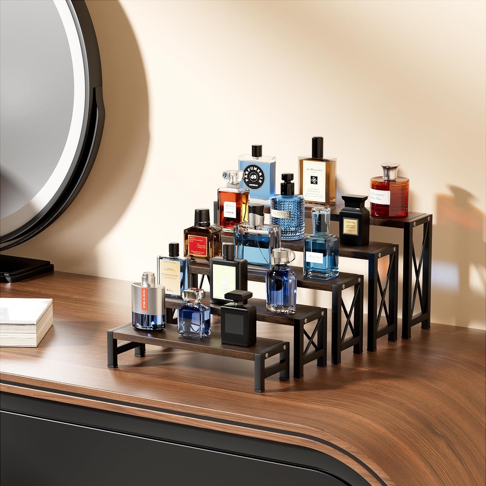 Stackable Wooden Cologne Organizer for Men, 5-Tier Tray Risers Display Makeup...