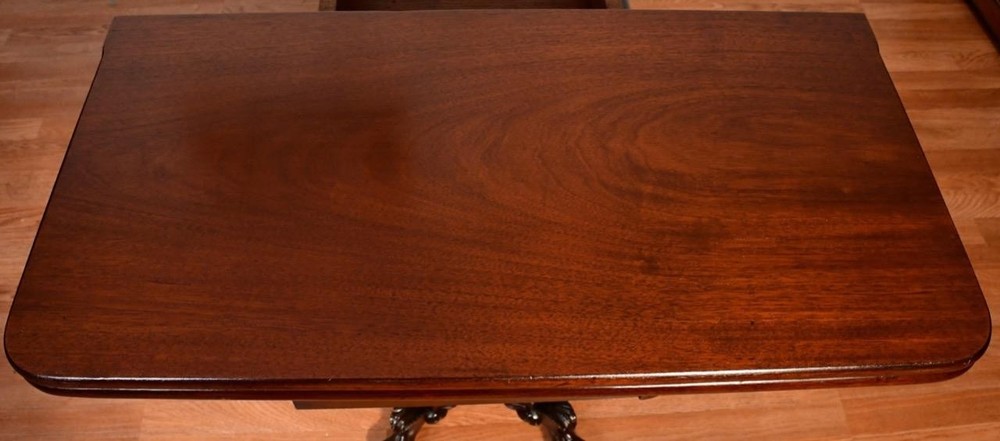 1910s Antique American Empire solid Mahogany flip-top Game table / console table
