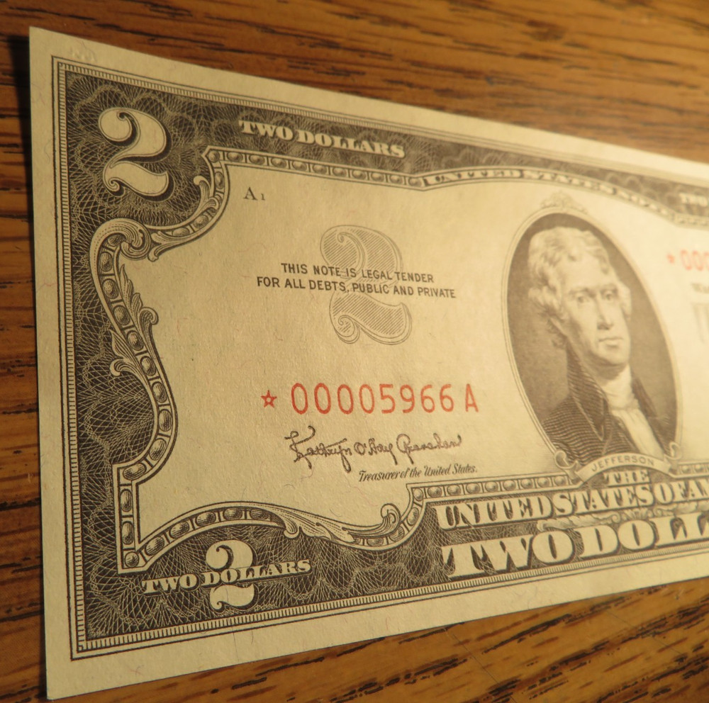 1963 Two Dollar US Note Red Seal Star Note *00005966A MINT