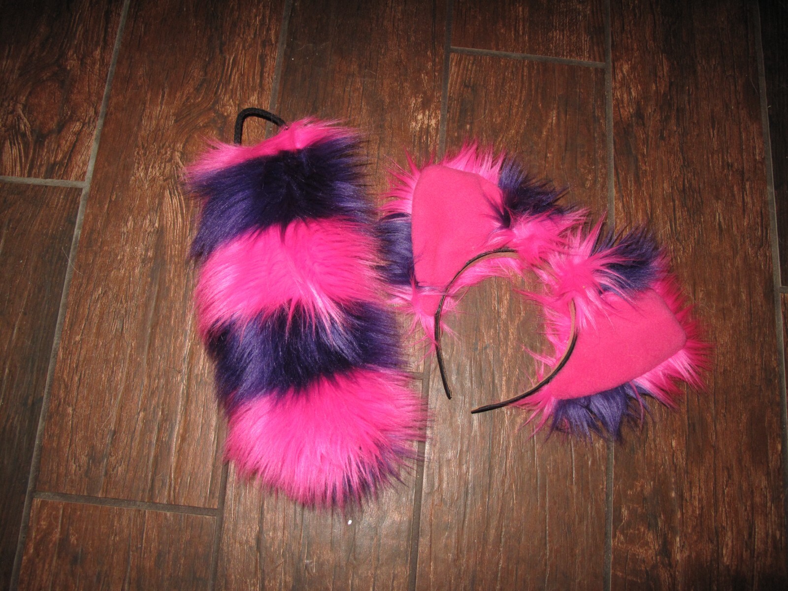 Cheshire Cat Pink/Purple Striped Luxury Shag Faux Fur Ears, Tails or Sets