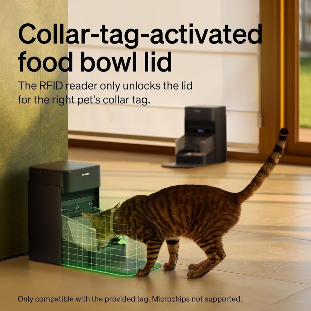 PET.LIBRO RFID Automatic WIFI App Controlled Pet Feeder, 3L, Black, Adjustable