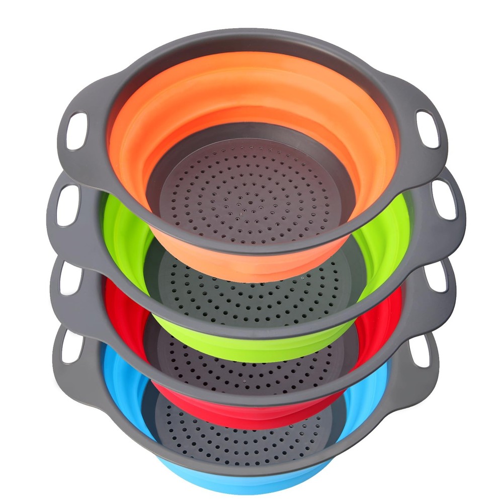 Collapsible Silicone Drain Basket (2-Pack)-space.Saving Foldable Colander & S...