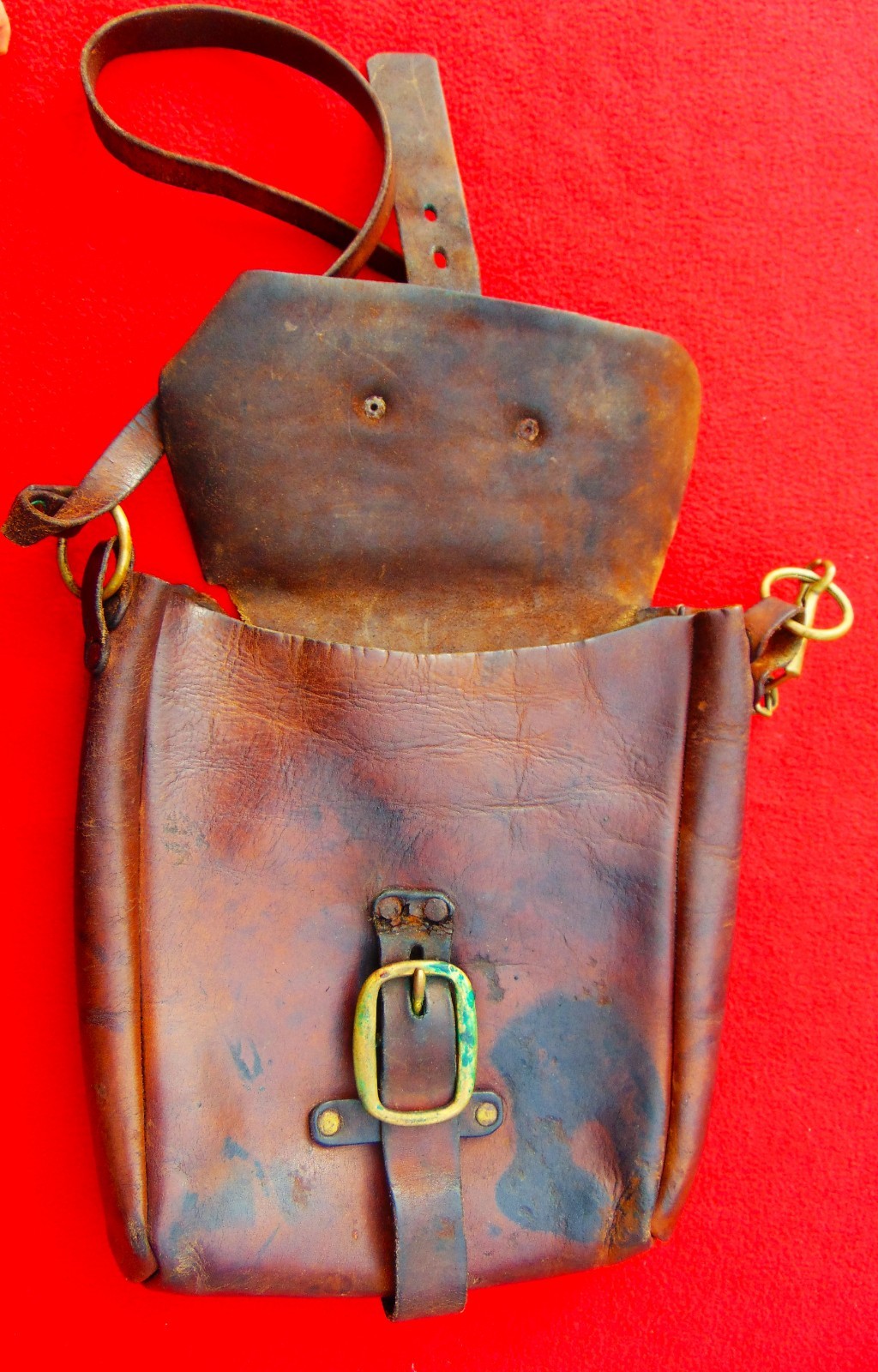 RARE ORIGINAL LATE 1800's LEATHER WESTERN COURIER BAG~SADDLE BAG TYPE ~ 11" HIGH