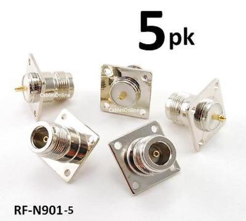 5-PACK Commerical Grade N-Type Jack Bulkhead Panel Mount Connector - RF-N901-5