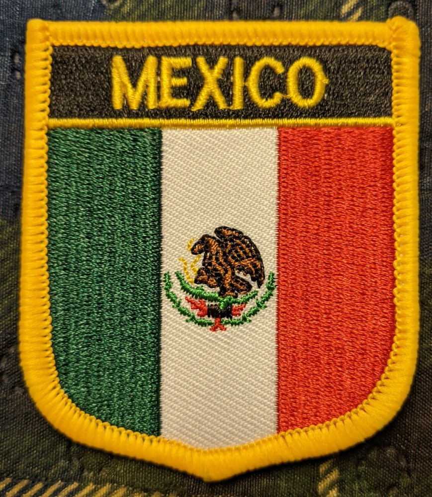Mexico Flag Shield Mexican Flag Yellow Border Embroidered Biker Patch