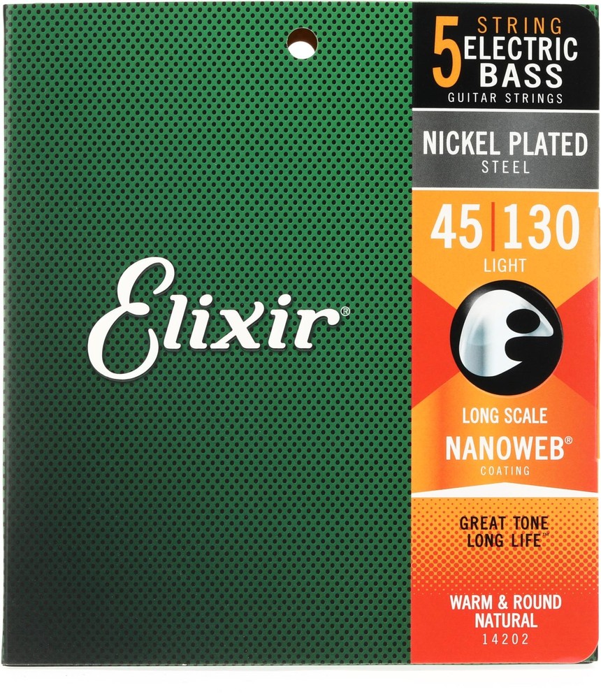 Elixir Strings 14202 Nanoweb Light Long Scale 5-String Electric Bass Strings
