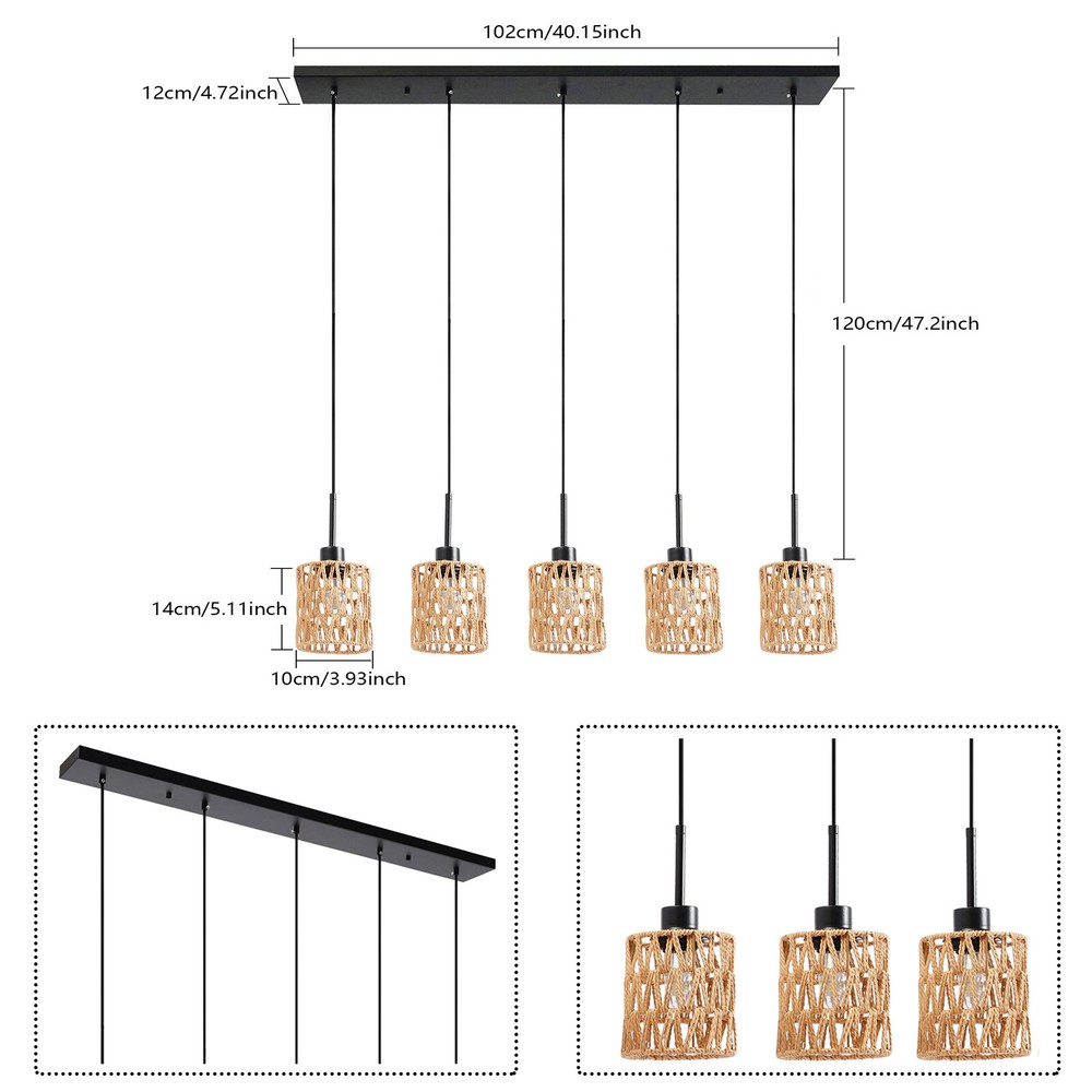5-Light Pendant Light Height Adjustable Hanging Ceiling Light Fixture Indoor
