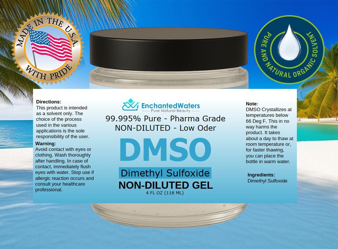 DMSO GEL Non-diluted, 99.995% Pure Dimethyl Sulfoxide, Low odor, Pharma Grade