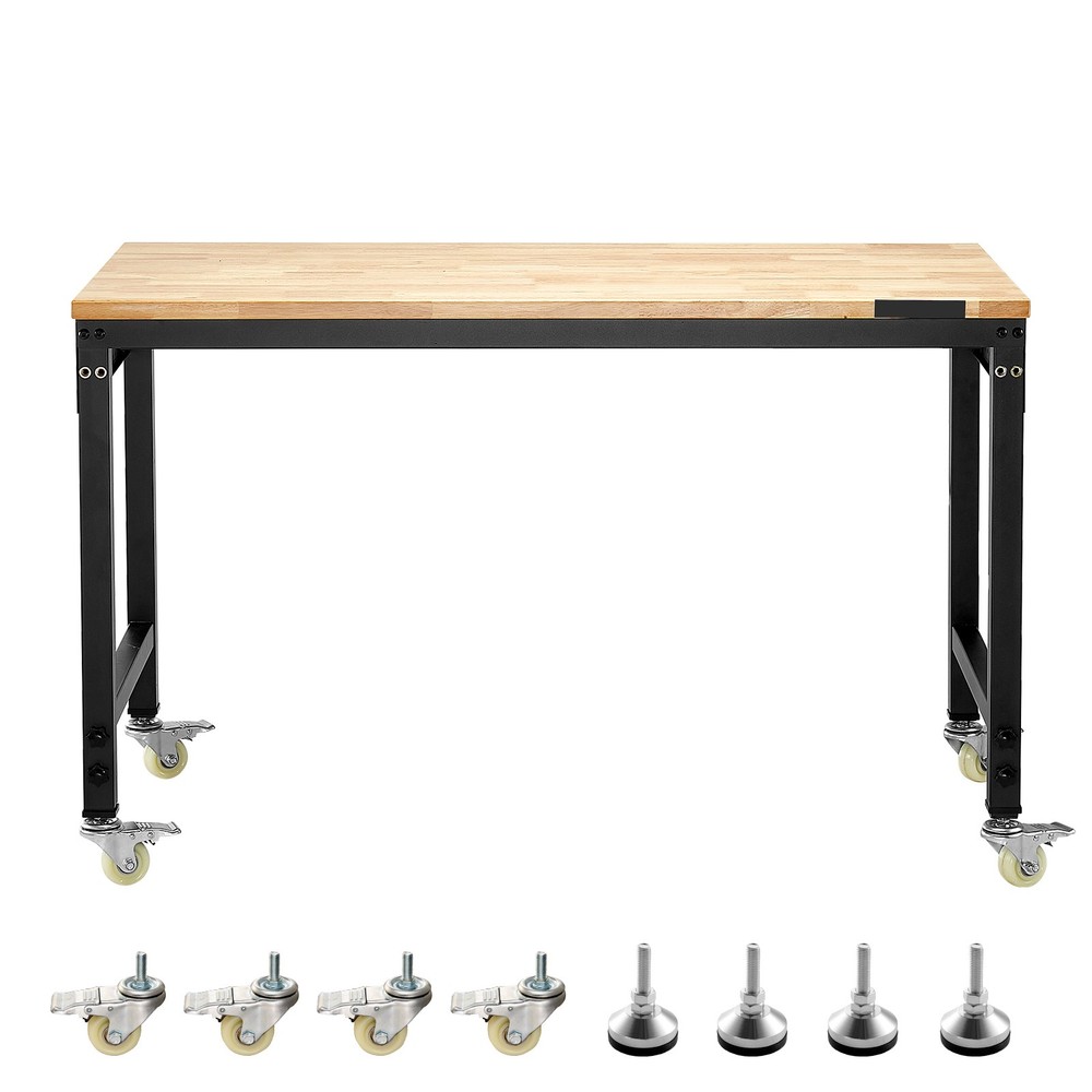 48" Workbench on Wheels Adjustable Height Table with Power Outlet & Pegboard