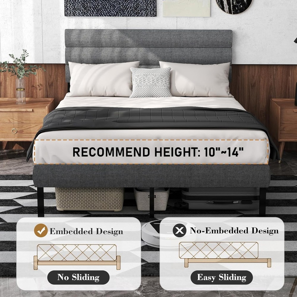 Full Queen Size Upholstered Bed Frame,Metal Platform Bed Frame with Headboard