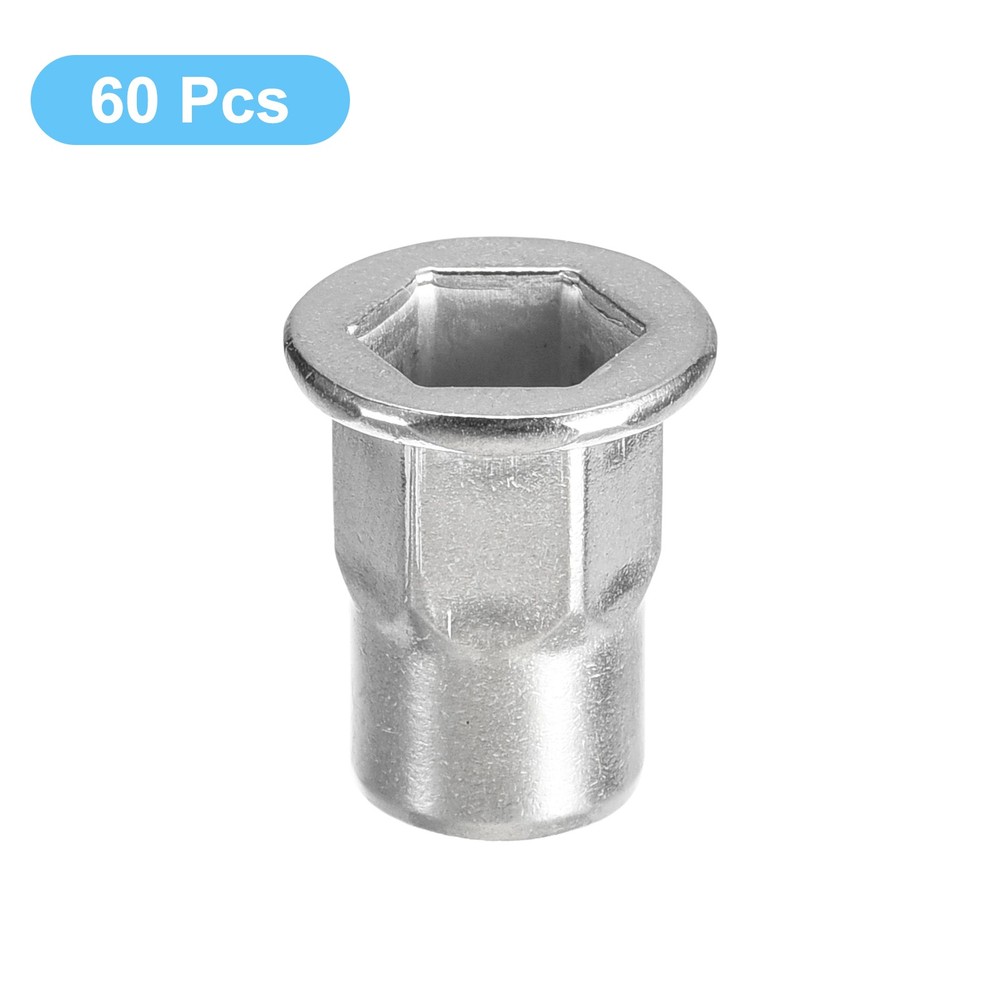 60pcs M6 Half Hex Body Rivet Nuts Stainless Steel Threaded Insert Nut