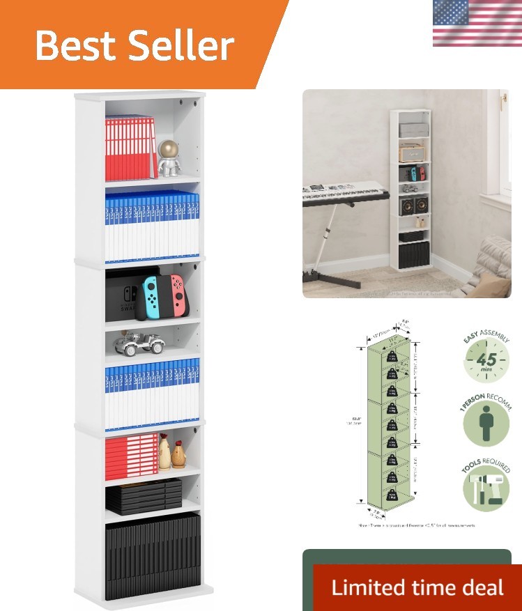 9-Shelf Media Storage Tower Rack Adjustable Shelves DVD CD Organizer