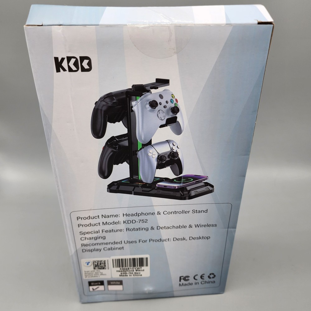 Black Headphone & Controller Stand with Wireless Charging Station Rotatable NEW