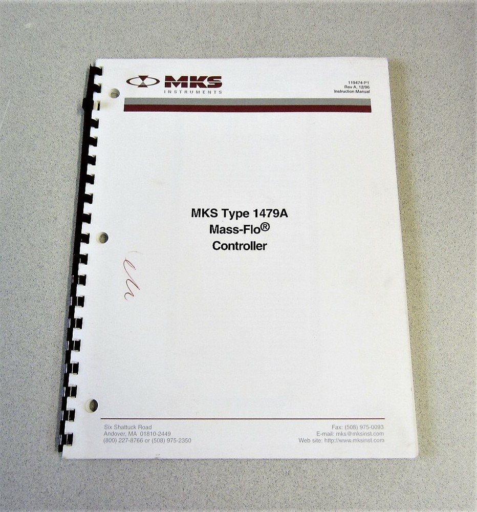 MKS Instruments Type 1479A Mass-Flo Controller Instruction Manual 119474-P1