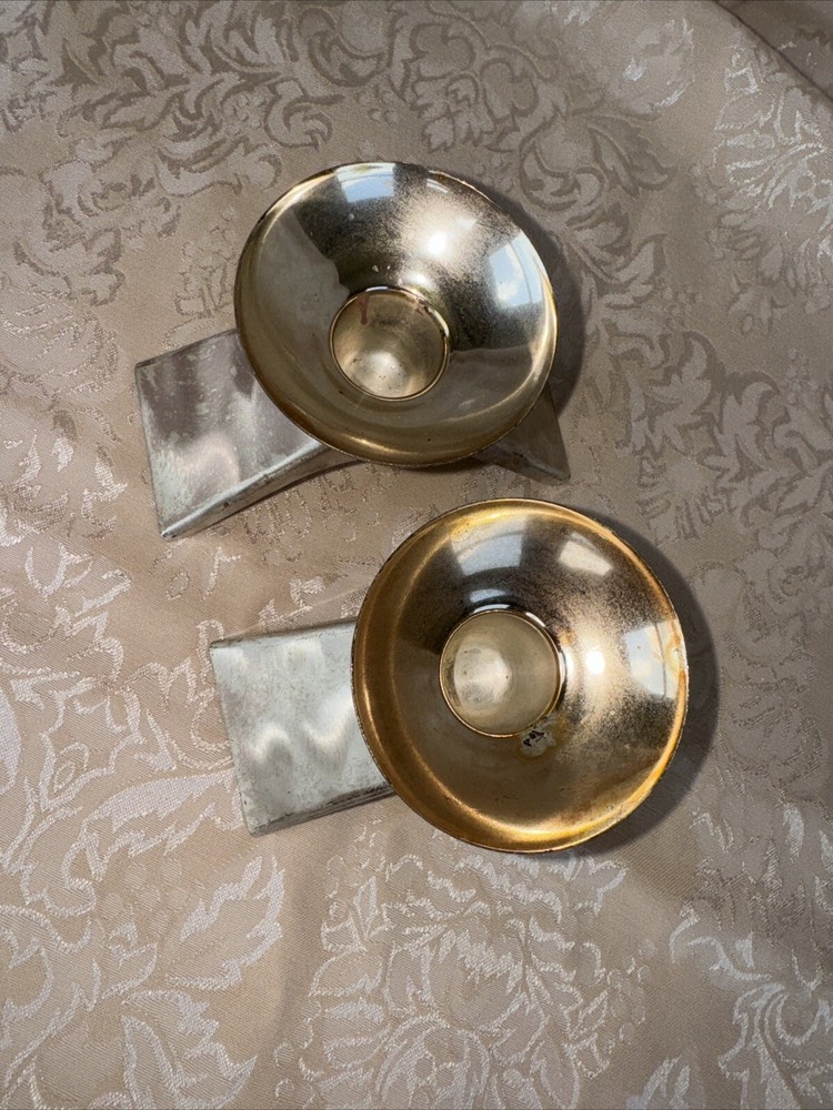 1960s WMF IKORA Silver Plate E.P. Brass Candle Holders Germany 3" #4847