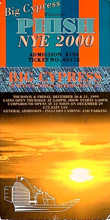 PHISH NYE 2000 BIG CYPRESS DEC. 30 & 31, 1999 TOUR BACKSTAGE STUB No. 1 / EX