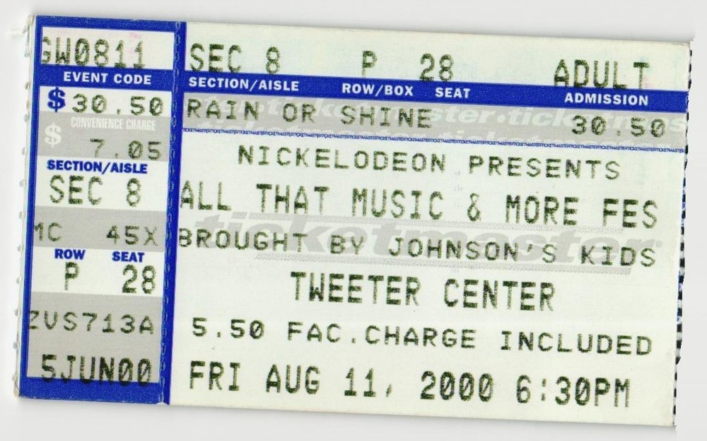 2000 Nickelodeon All That Music Concert Ticket Stub Mansfield MA Nick Cannon LFO
