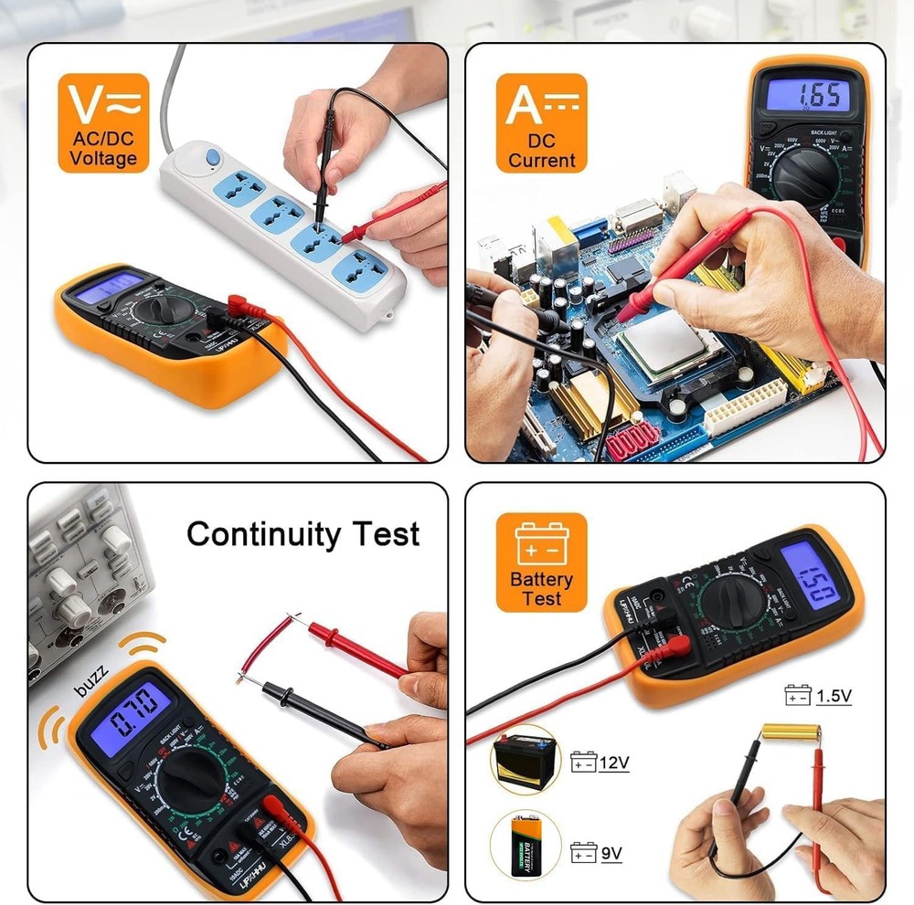 Digital Multimeter Voltmeter Battery Voltage Multi Tester Orange and Black
